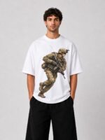 Men’s Oversized Military Graphic T-Shirt (White)