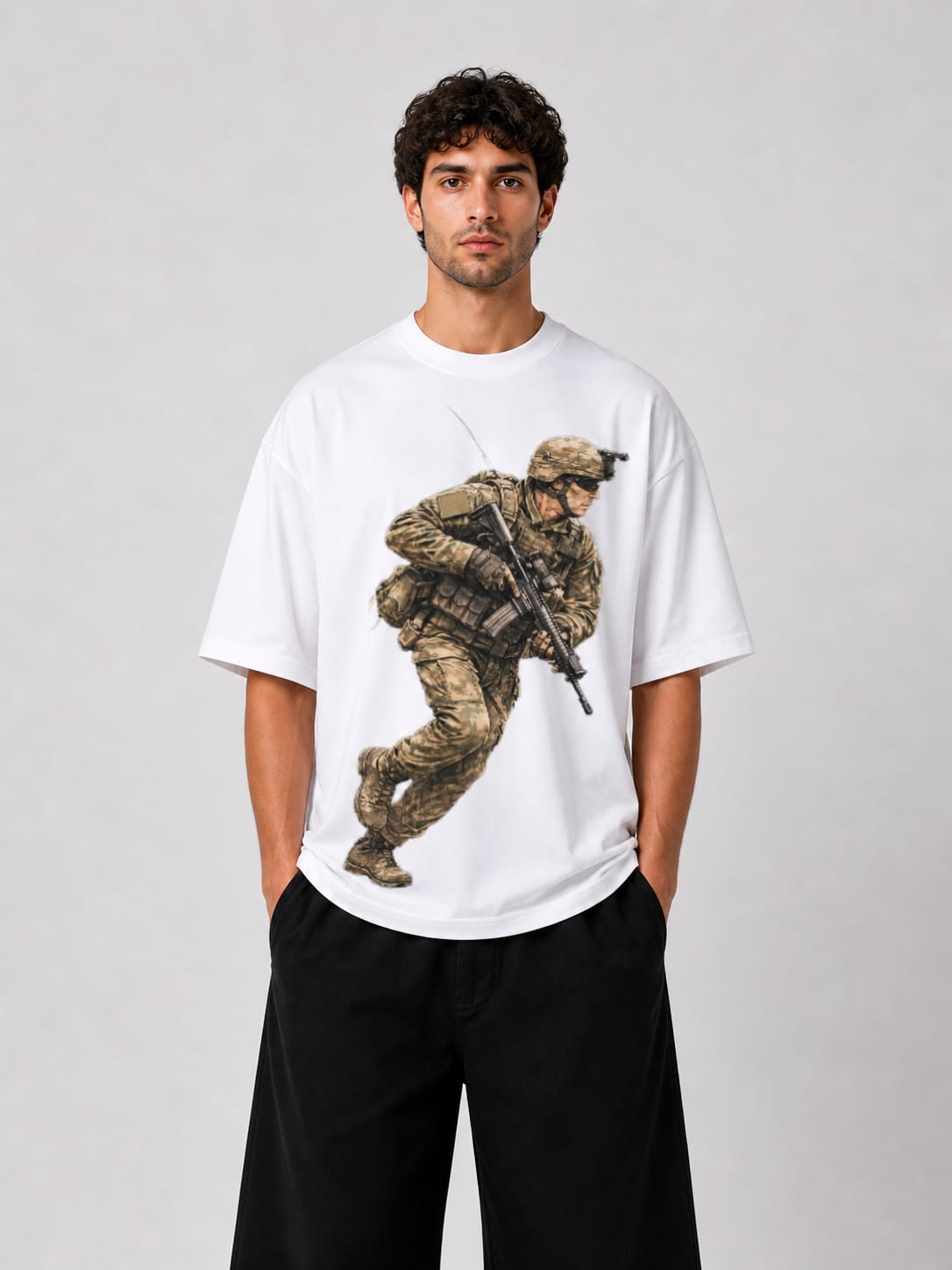 486f9498-4cda-4e88-84f8-7c4246369e9e Men’s Oversized Military Graphic T-Shirt (White) - Image 1