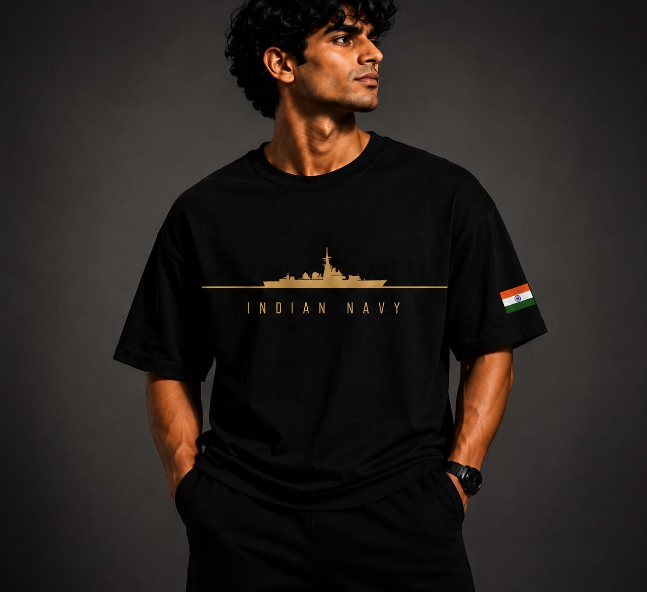 WhatsApp Image 2026-05-31 at 18.14.18 (1) Indian Navy Oversized T-Shirt – Black Edition - Image 1