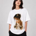 Women’s Oversized Artistic Graphic T-Shirt (White)